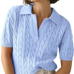 Pretty Light Blue, Brand New Cable Knit V-Neck Polo